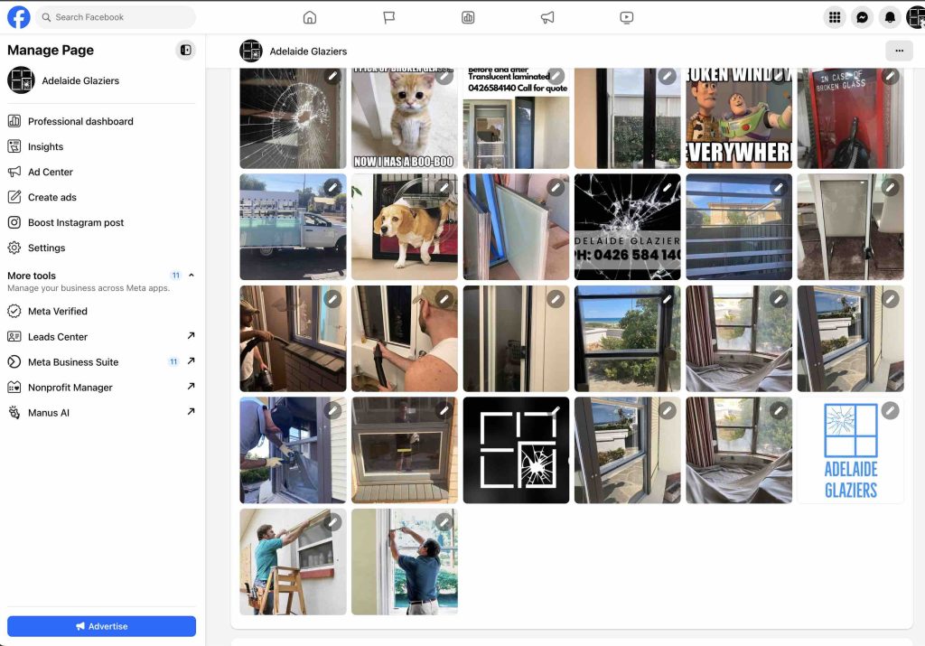 Screenshot of Adelaide Glaziers Facebook photo gallery showing historical posts and images from 2017