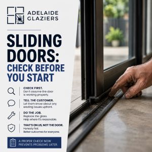 Glass Sliding door repairs processes by Adelaide Glaziers